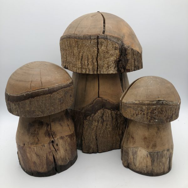 3 champignons bois sculpté